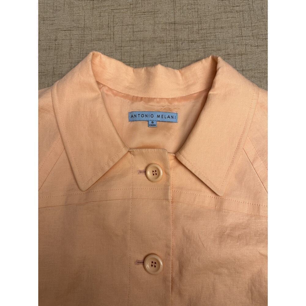 ANTONIO MELANI Bolero Jacket Womens Size 6 Linen Lined Pleated Cropped - Picture 11 of 12